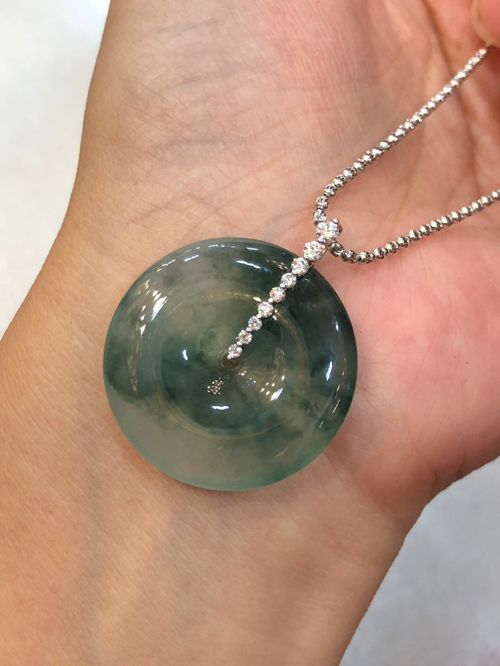 Icy with Bluish Green Floral Jade Safety Coin