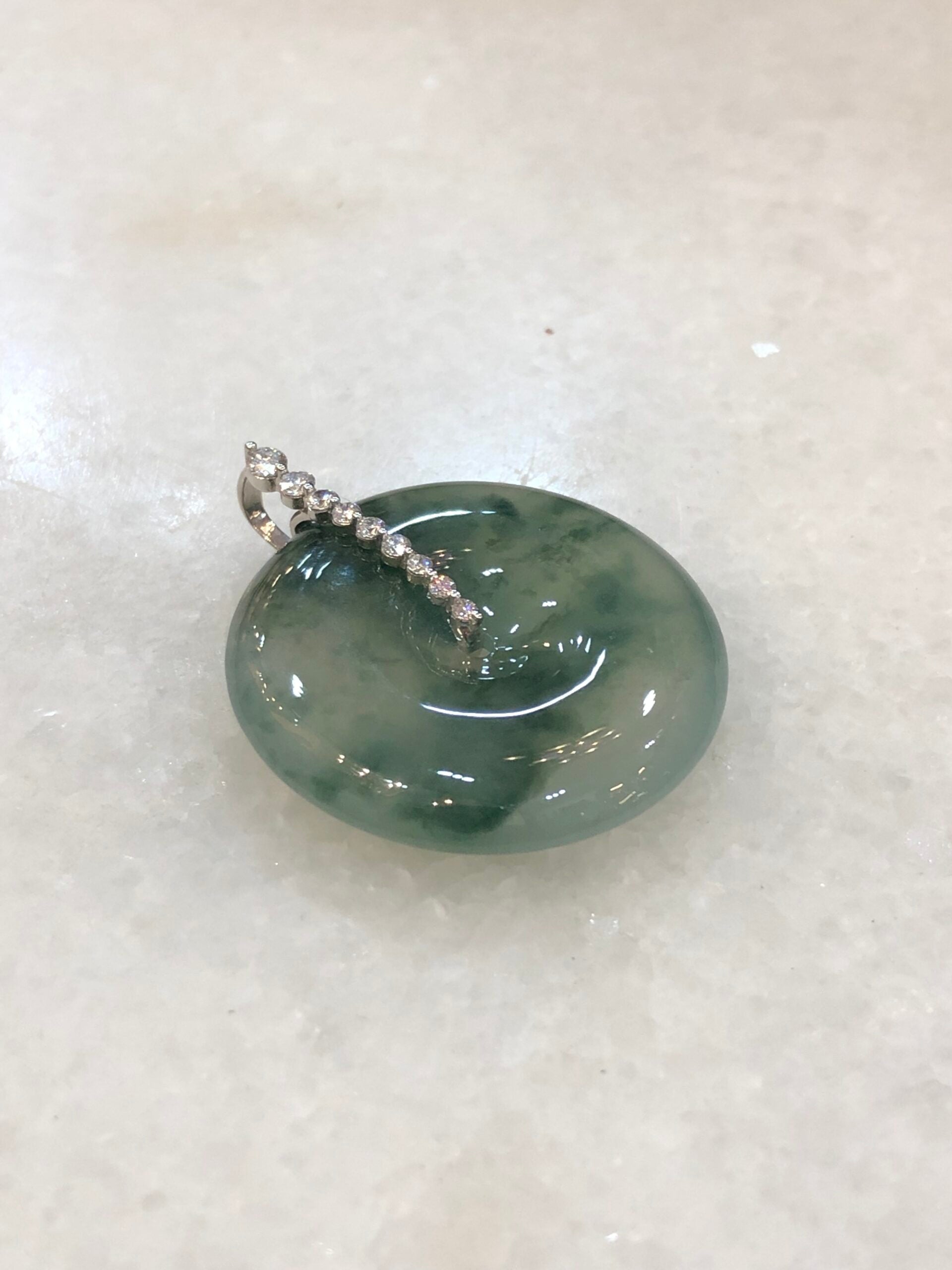 Icy with Bluish Green Floral Jade Safety Coin