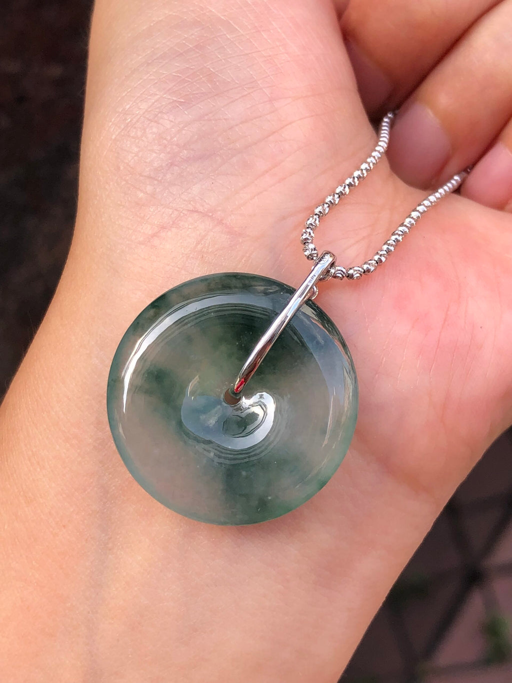 Icy with Bluish Green Floral Jade Safety Coin