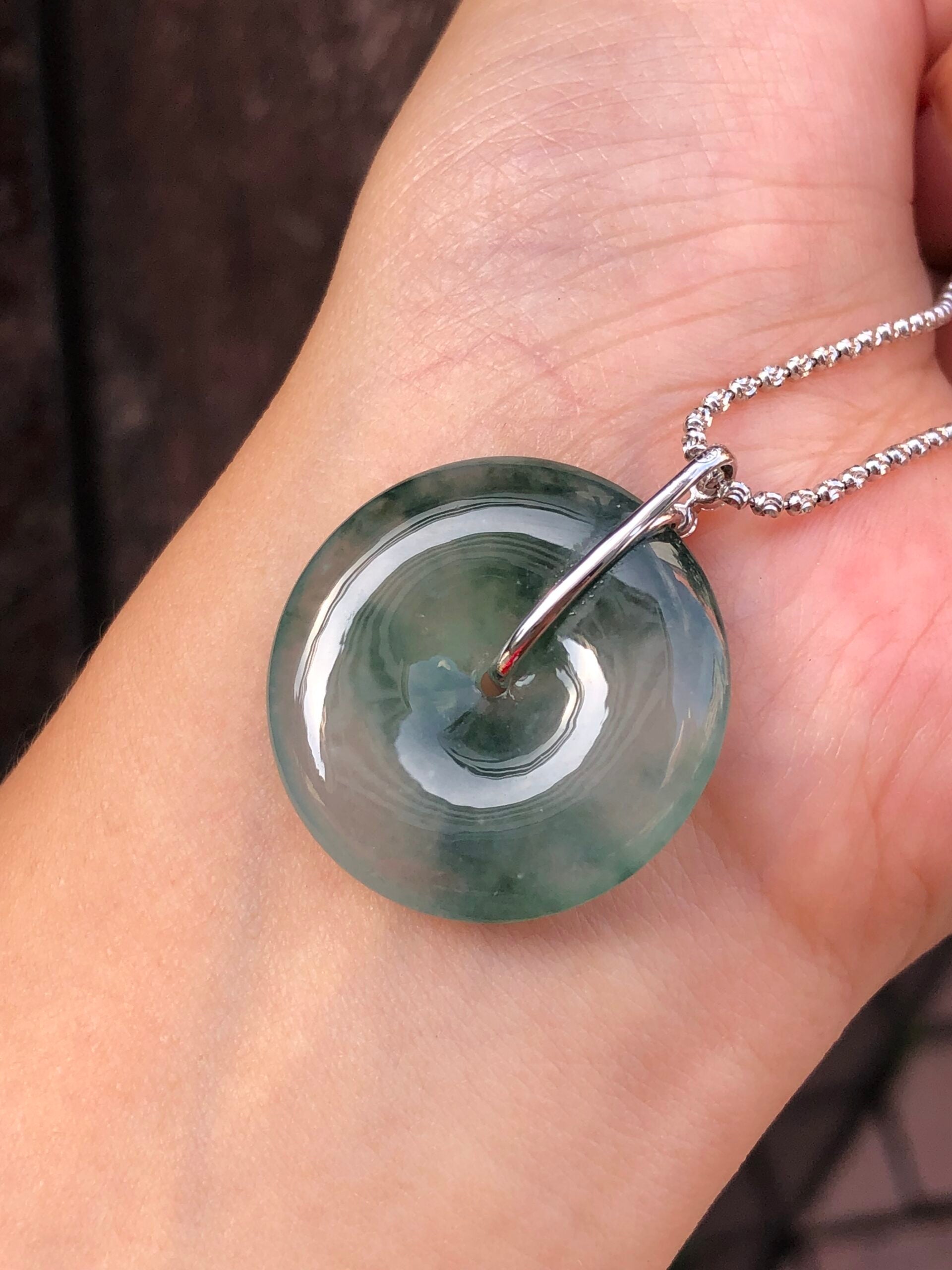 Icy with Bluish Green Floral Jade Safety Coin