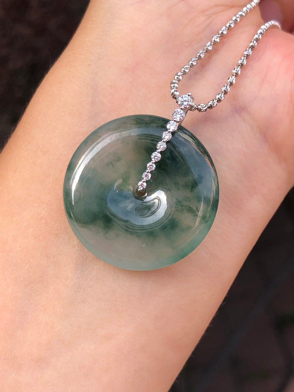 Icy with Bluish Green Floral Jade Safety Coin