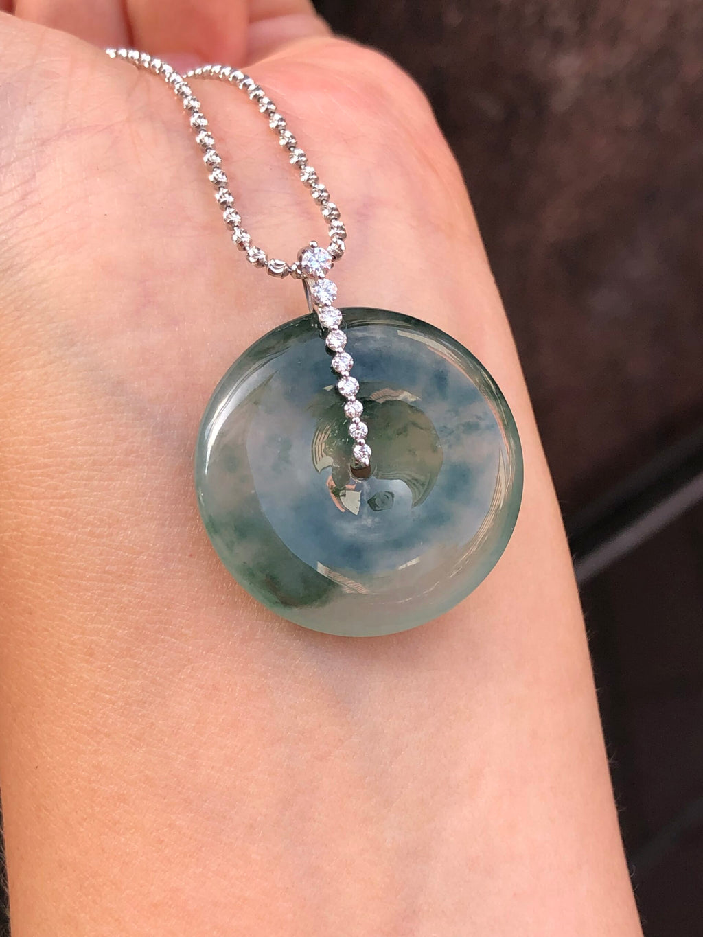 Icy with Bluish Green Floral Jade Safety Coin
