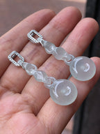 Icy Jade Triple Loops with Safety Coin Earrings