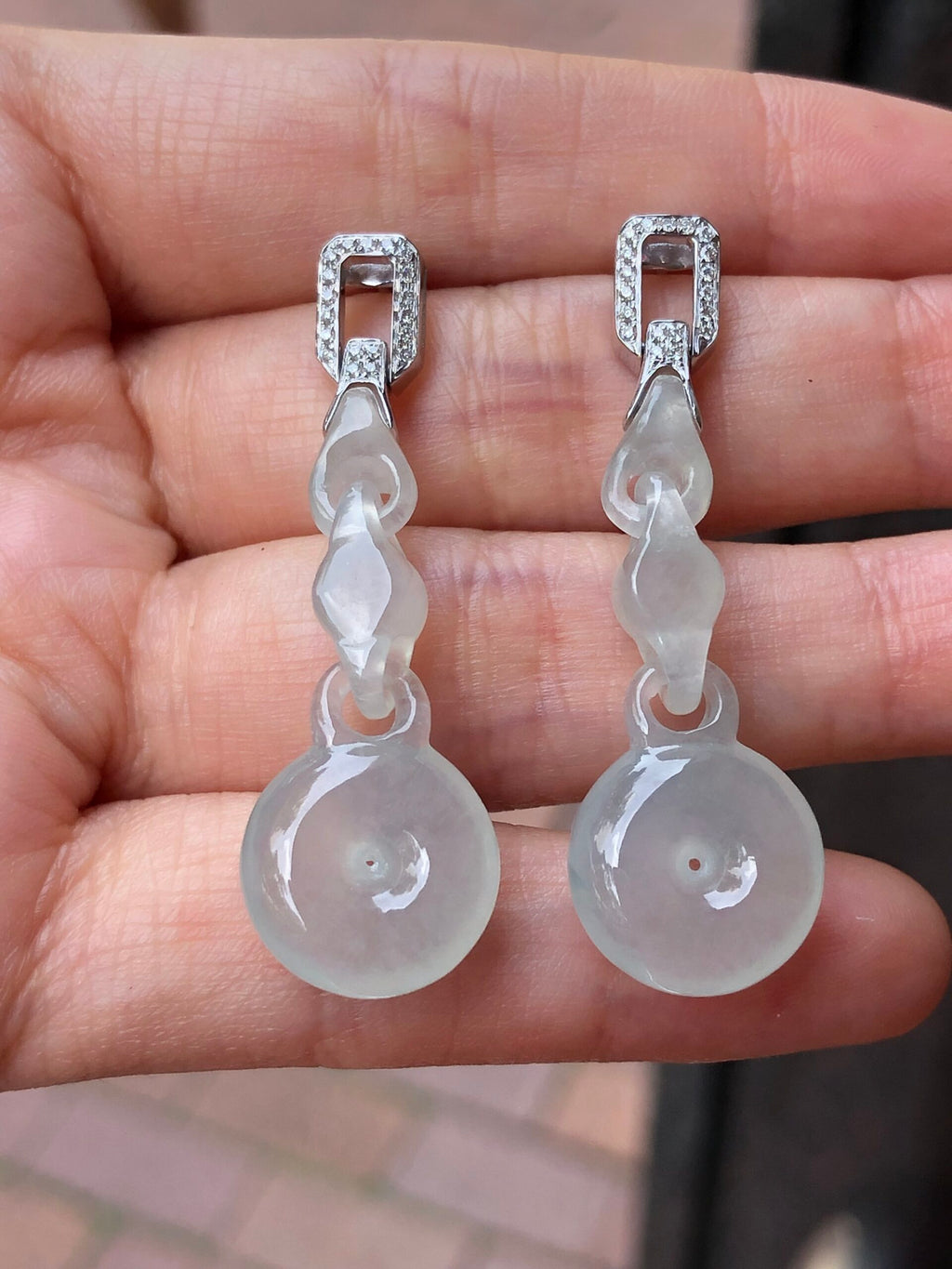 Icy Jade Triple Loops with Safety Coin Earrings