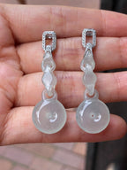 Icy Jade Triple Loops with Safety Coin Earrings