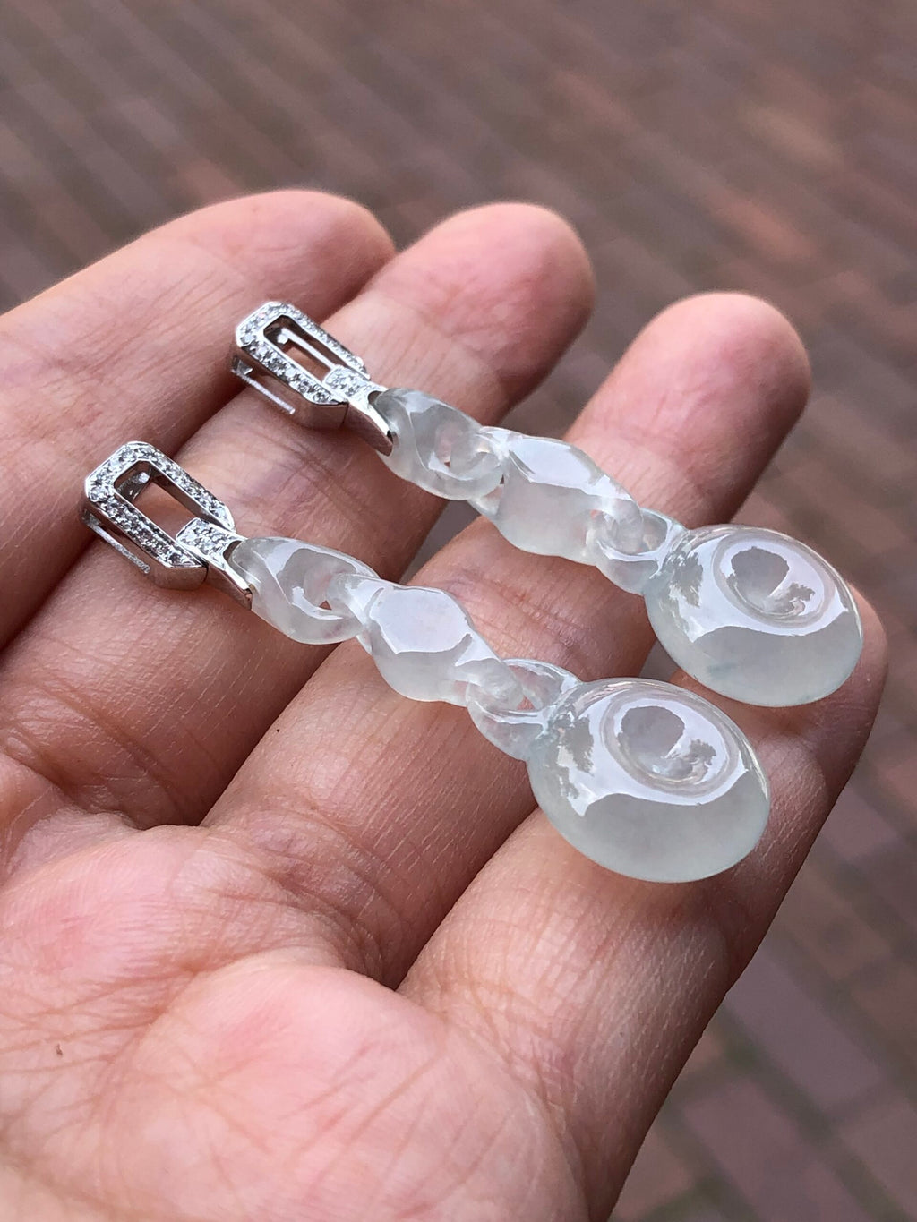 Icy Jade Triple Loops with Safety Coin Earrings