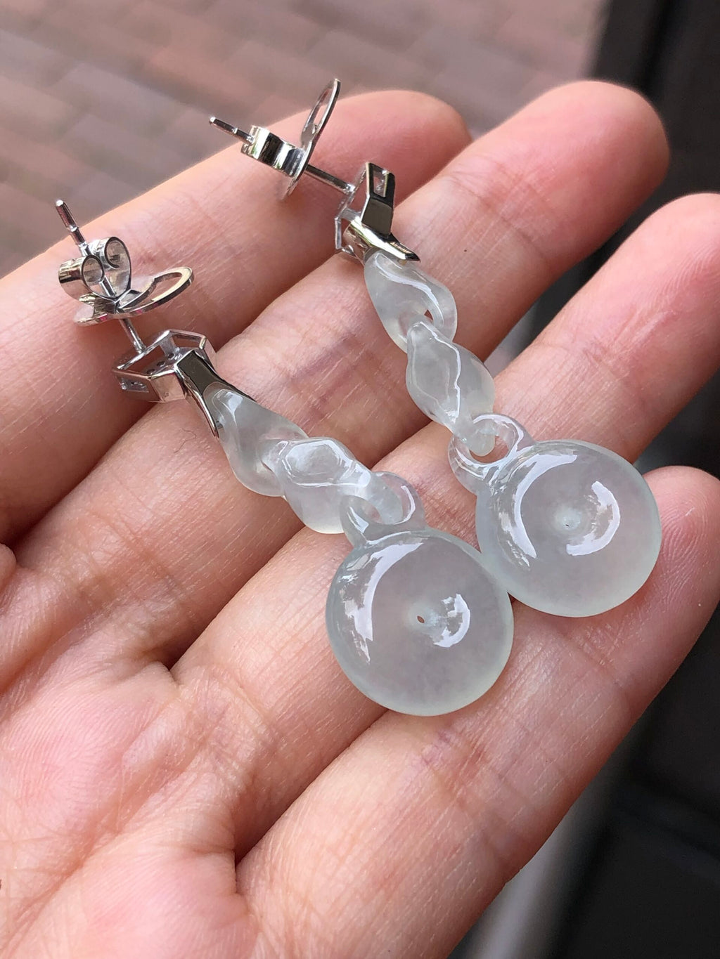 Icy Jade Triple Loops with Safety Coin Earrings