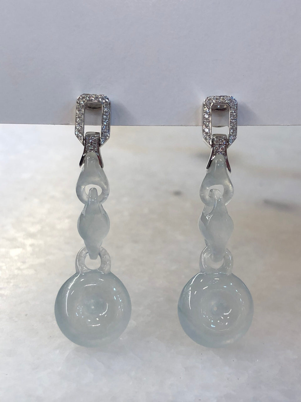 Icy Jade Triple Loops with Safety Coin Earrings