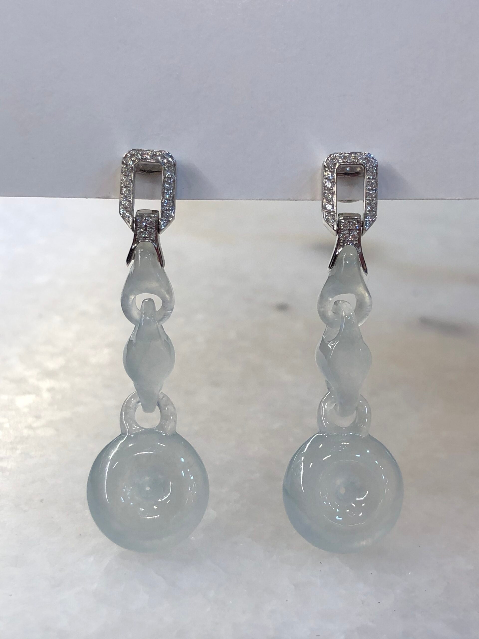 Icy Jade Triple Loops with Safety Coin Earrings