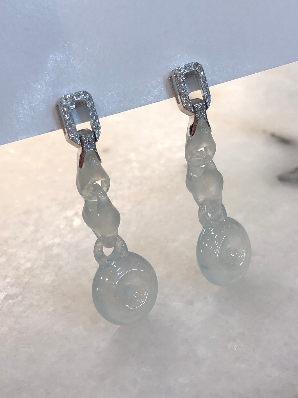 Icy Jade Triple Loops with Safety Coin Earrings