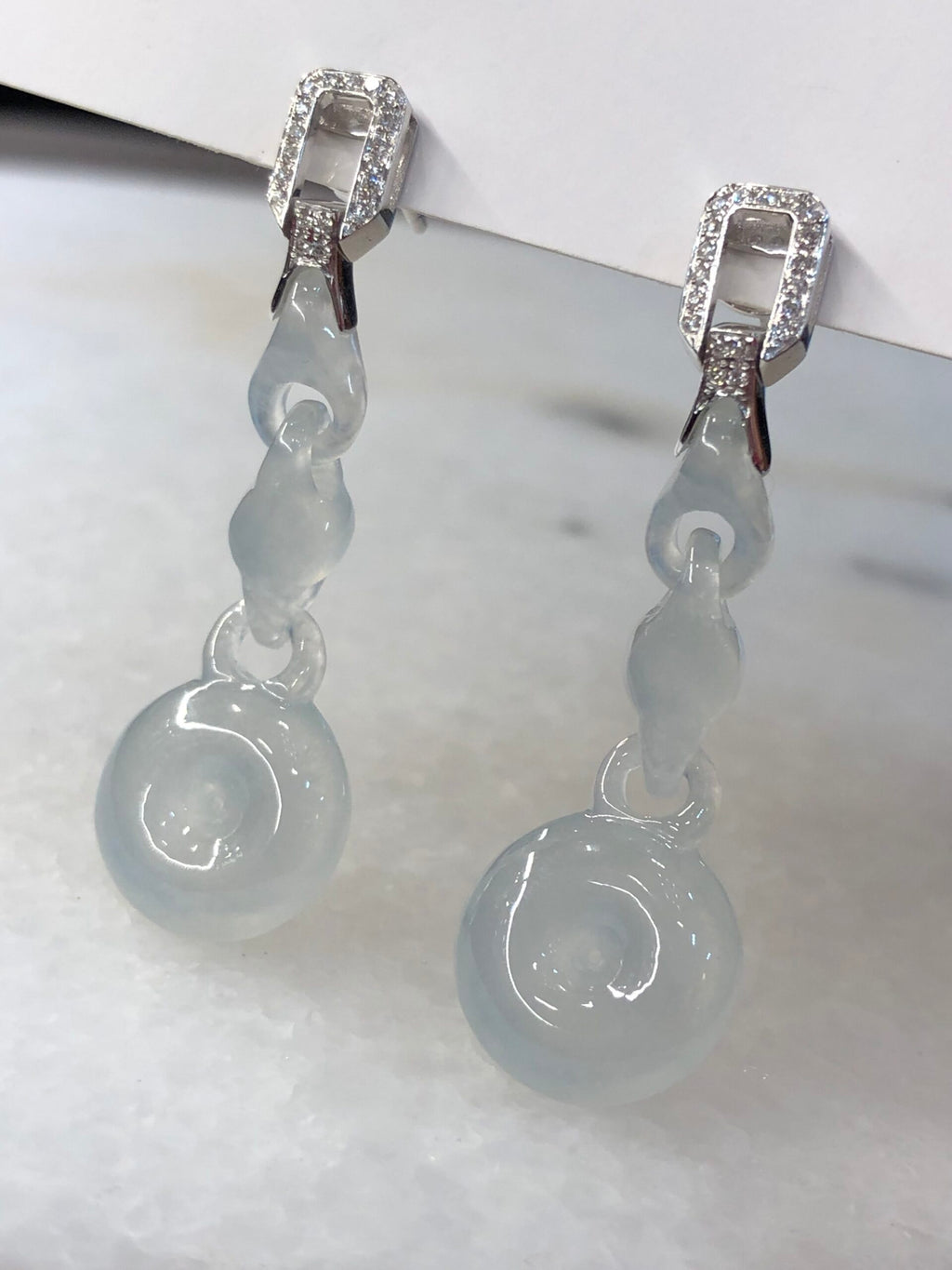 Icy Jade Triple Loops with Safety Coin Earrings