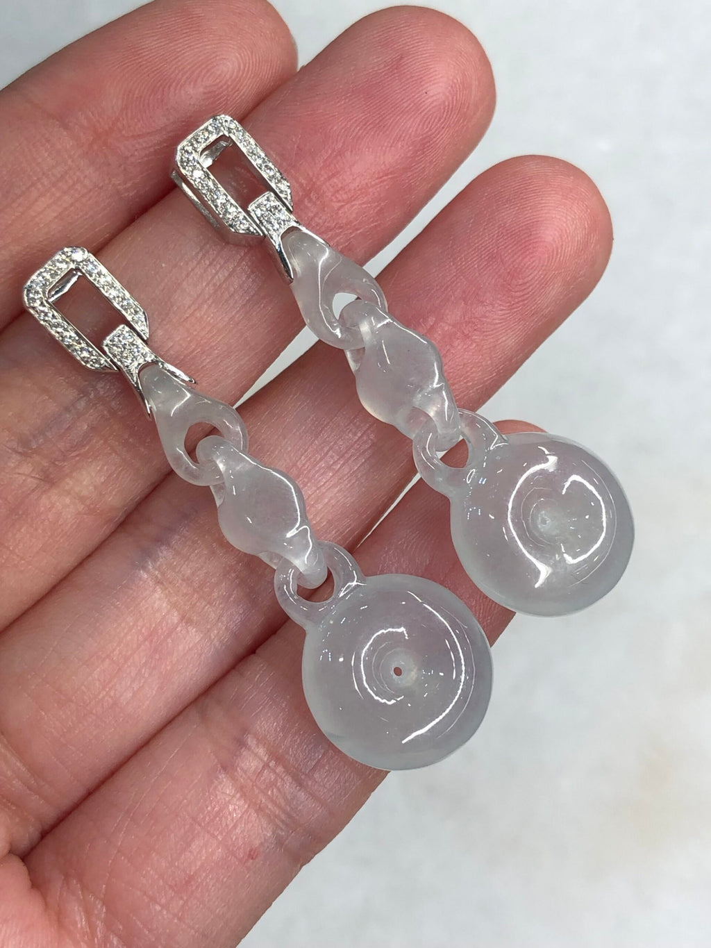 Icy Jade Triple Loops with Safety Coin Earrings