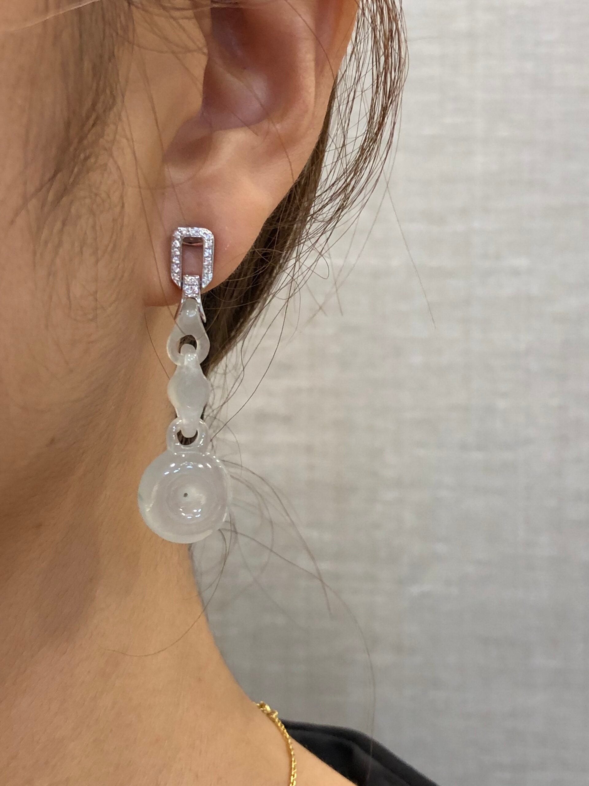 Icy Jade Triple Loops with Safety Coin Earrings