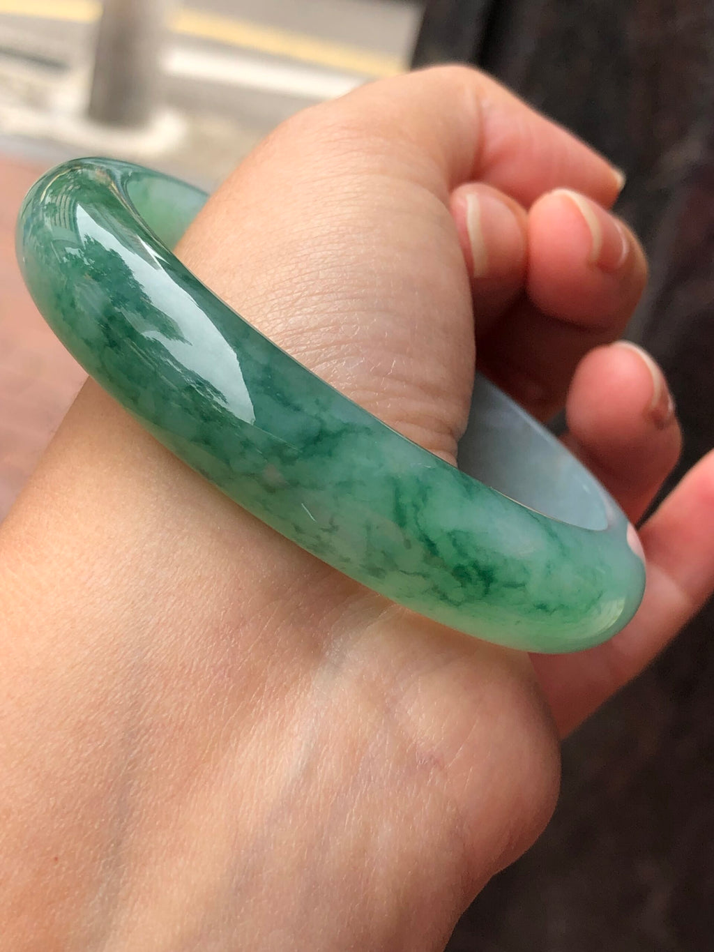 Icy Green Floral Jade Bangle
