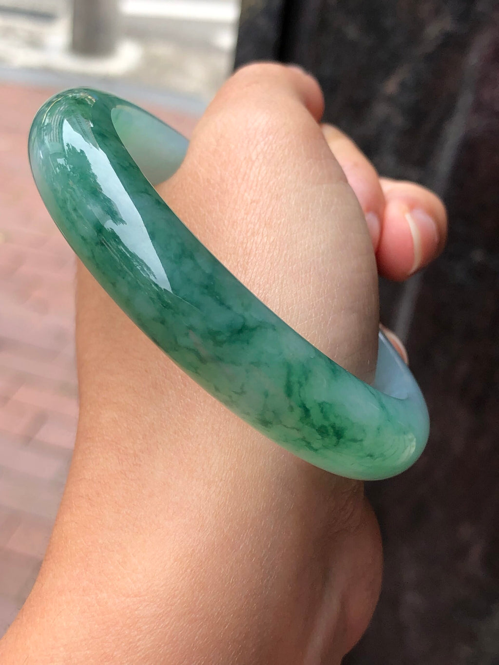Icy Green Floral Jade Bangle