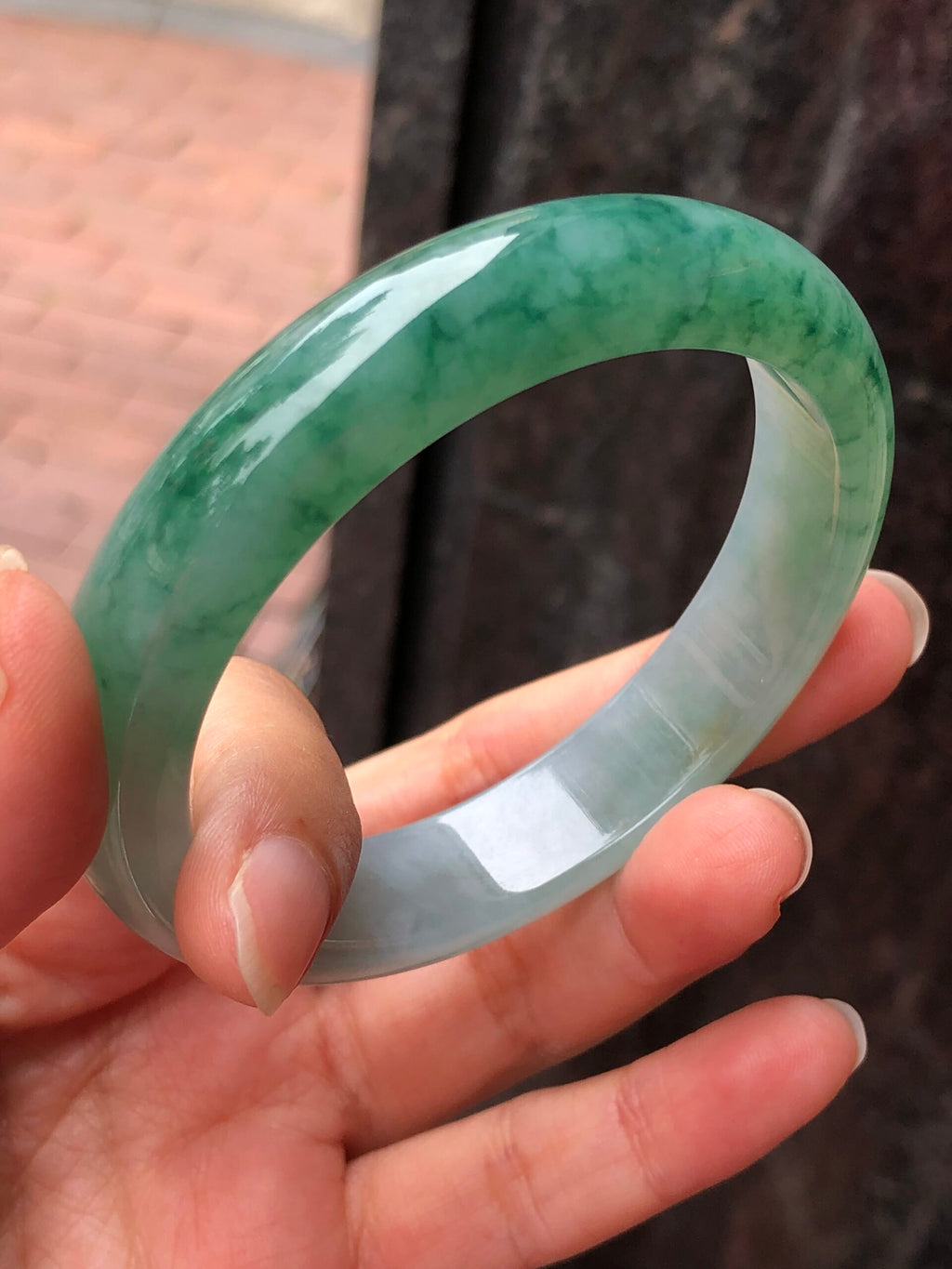 Icy Green Floral Jade Bangle