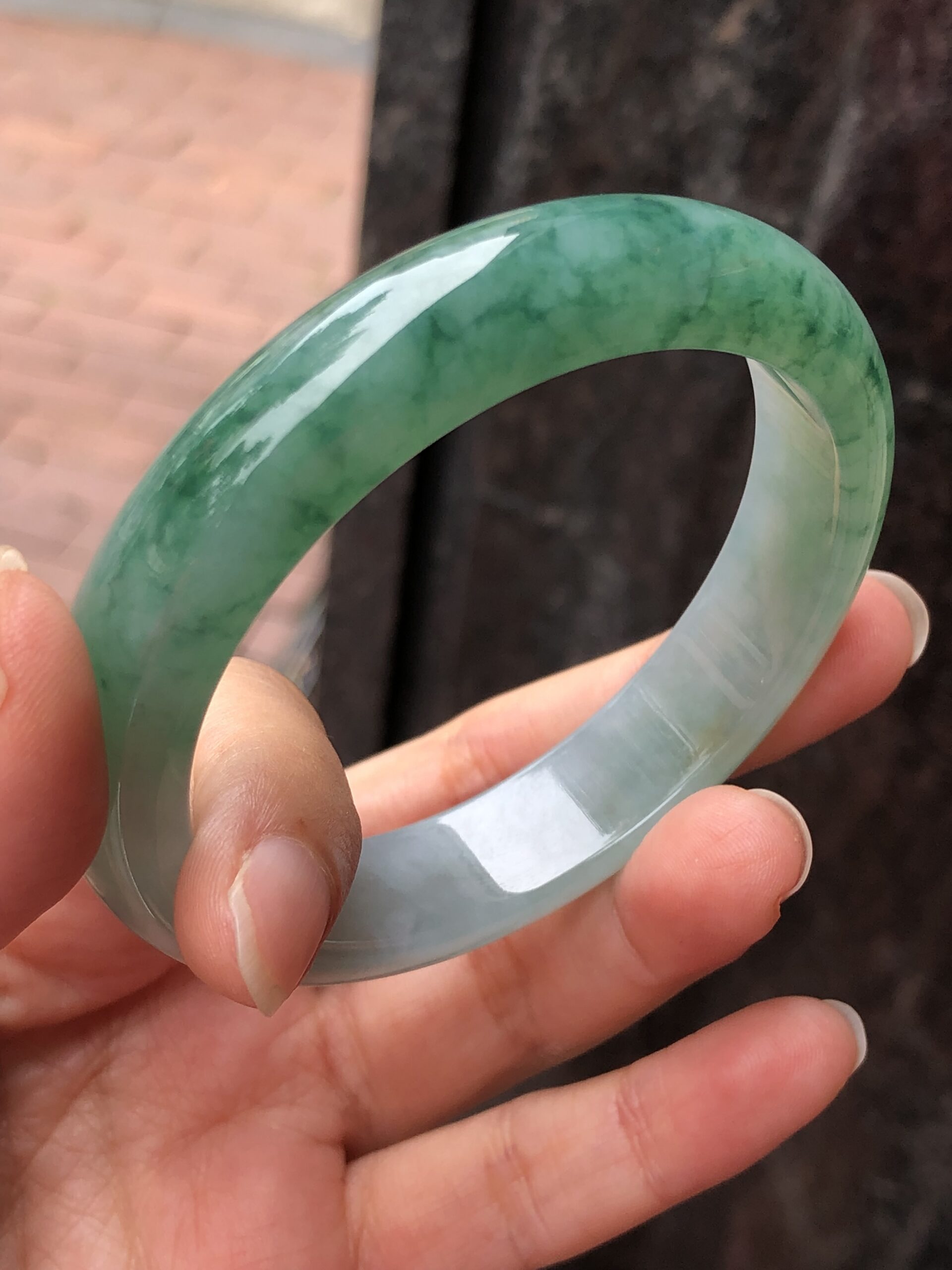 Icy Green Floral Jade Bangle