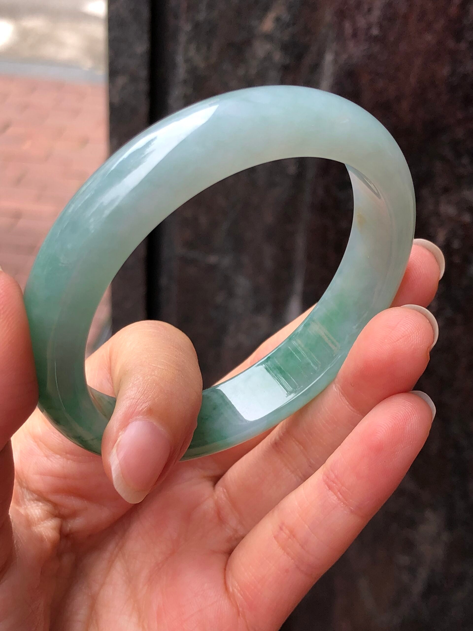 Icy Green Floral Jade Bangle