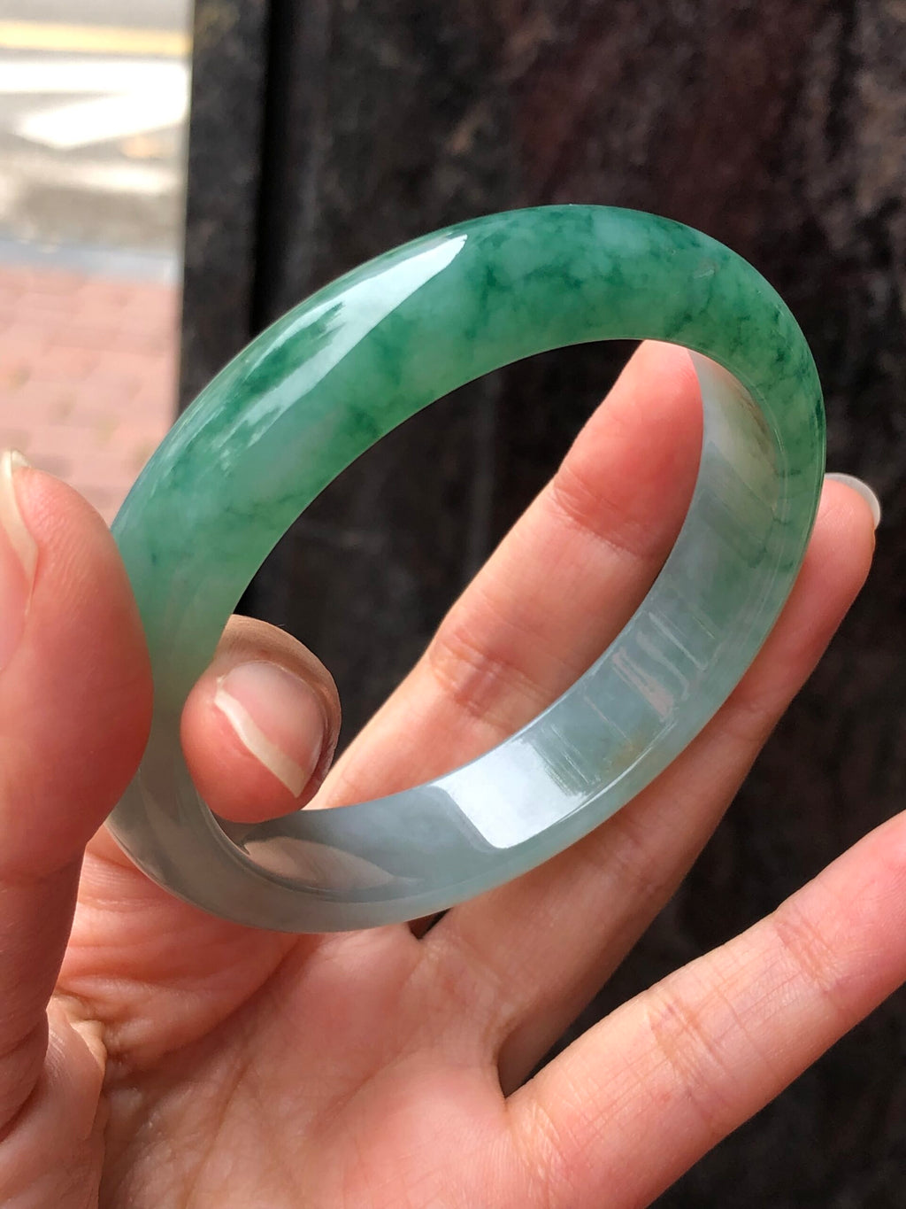 Icy Green Floral Jade Bangle