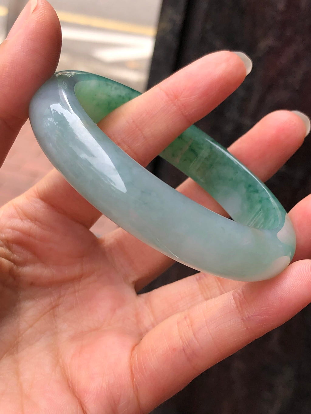Icy Green Floral Jade Bangle