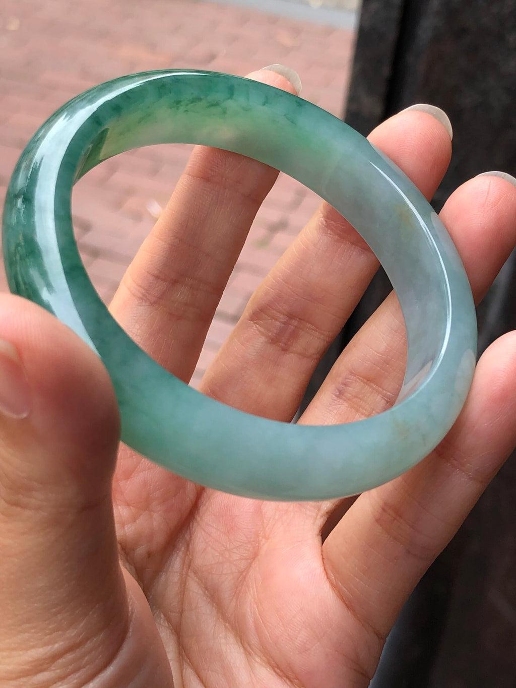 Icy Green Floral Jade Bangle