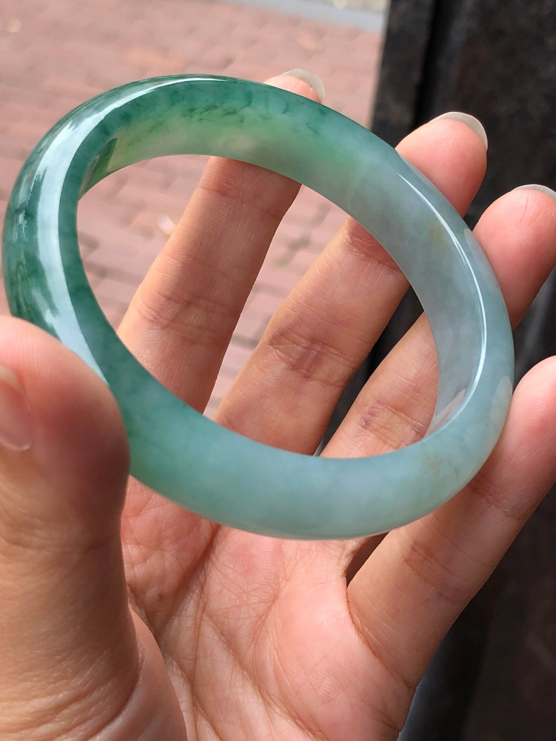 Icy Green Floral Jade Bangle