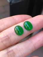 Pair of Green Jade Cabochons