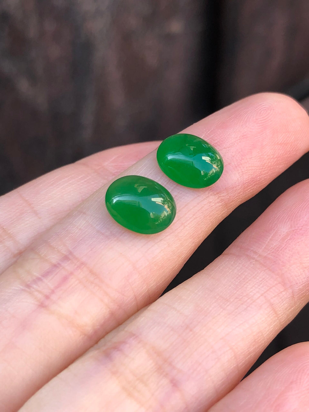 Pair of Green Jade Cabochons