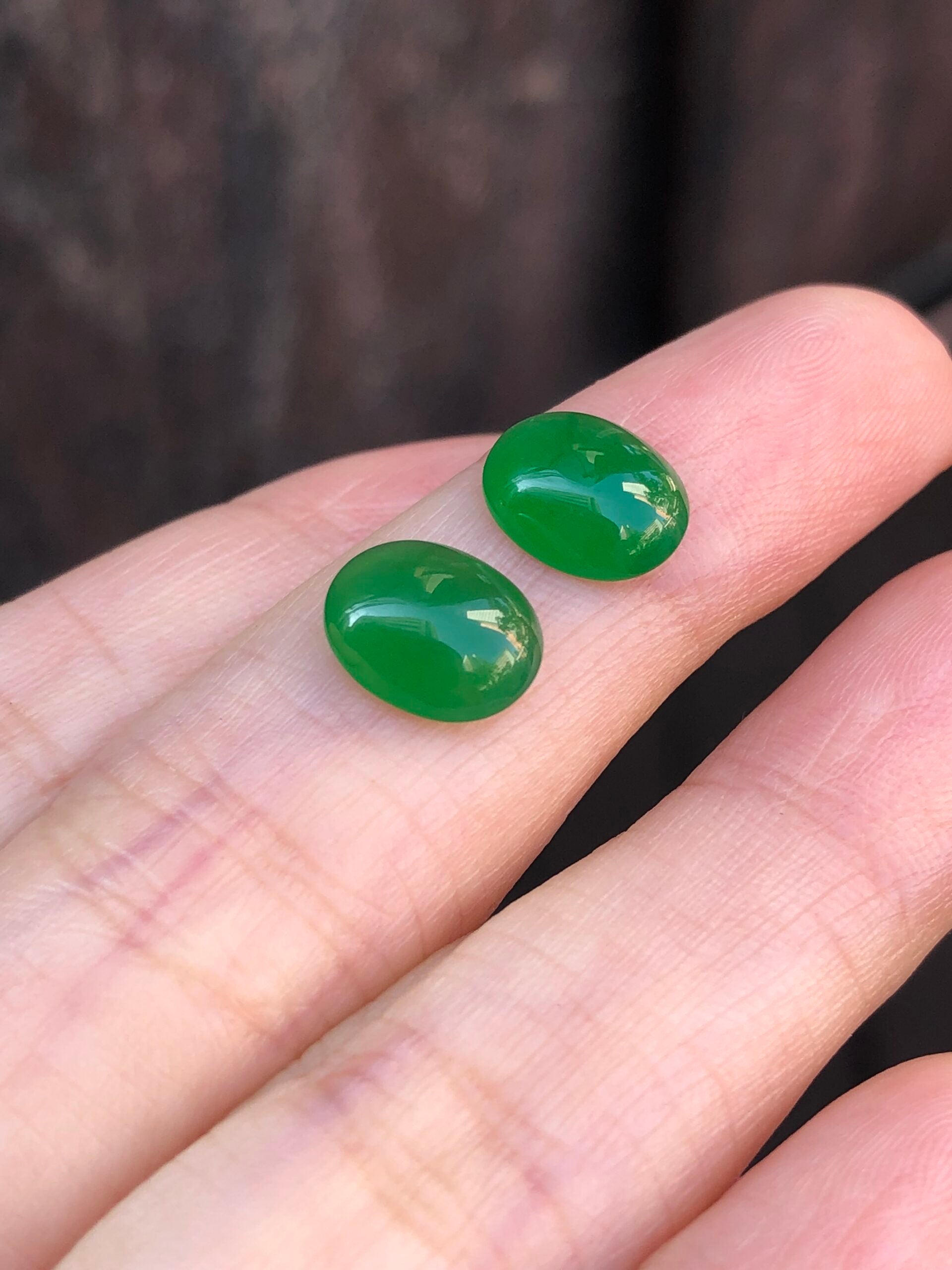 Pair of Green Jade Cabochons