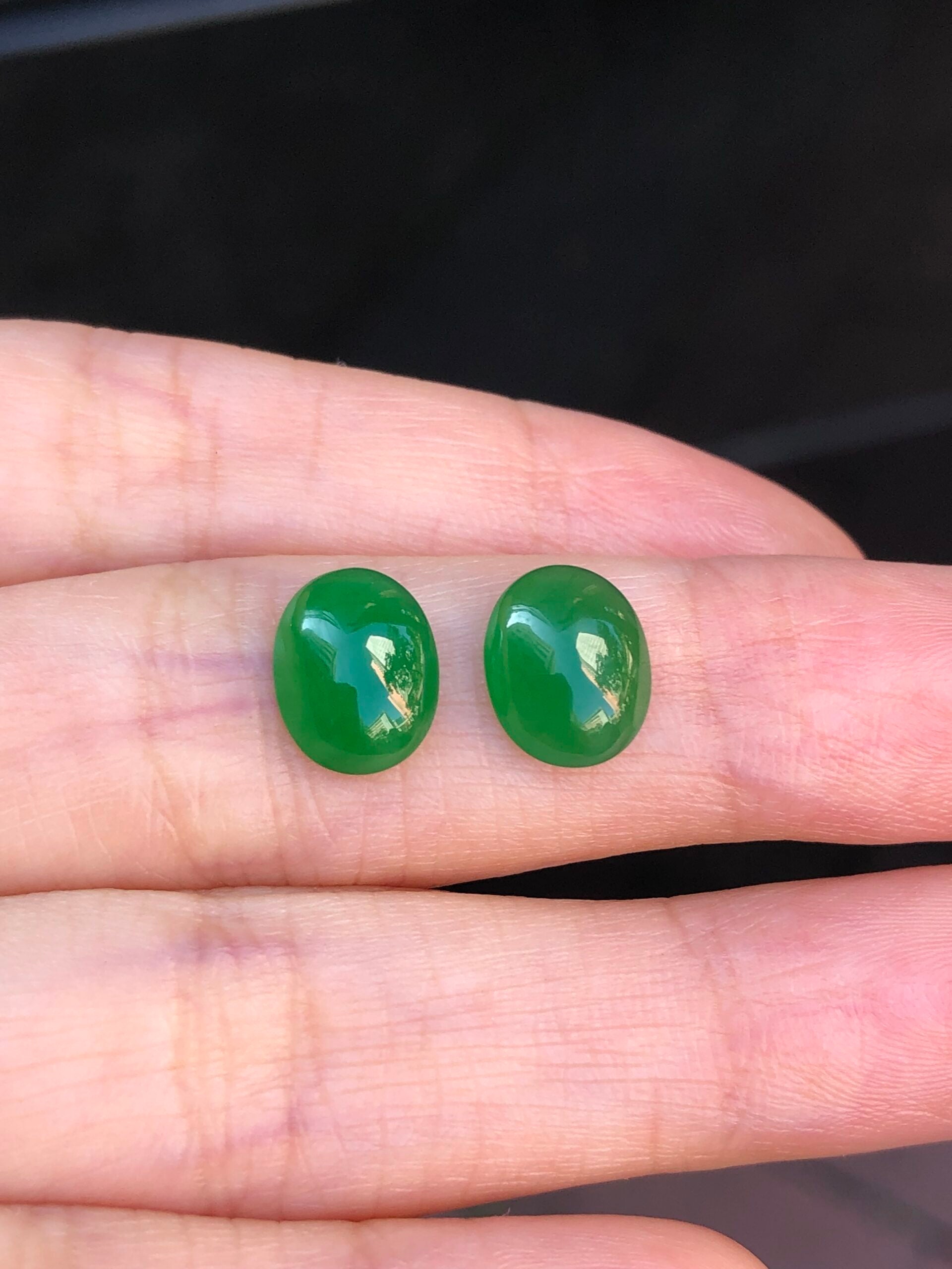 Pair of Green Jade Cabochons