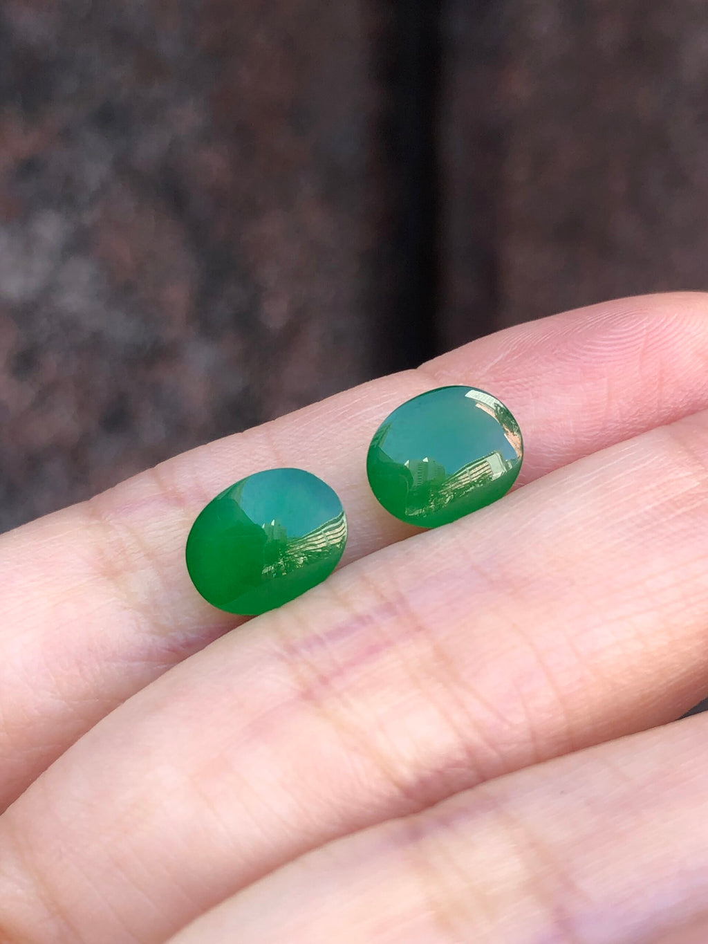 Pair of Green Jade Cabochons