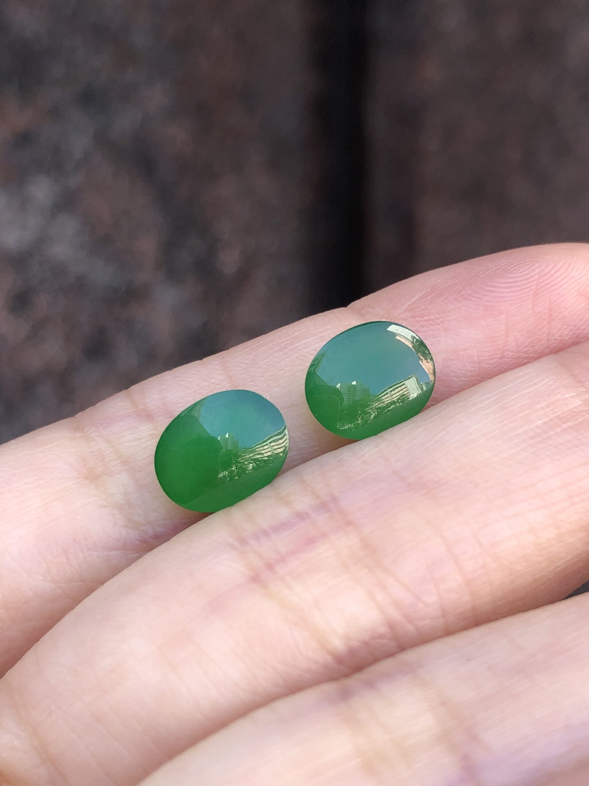 Pair of Green Jade Cabochons