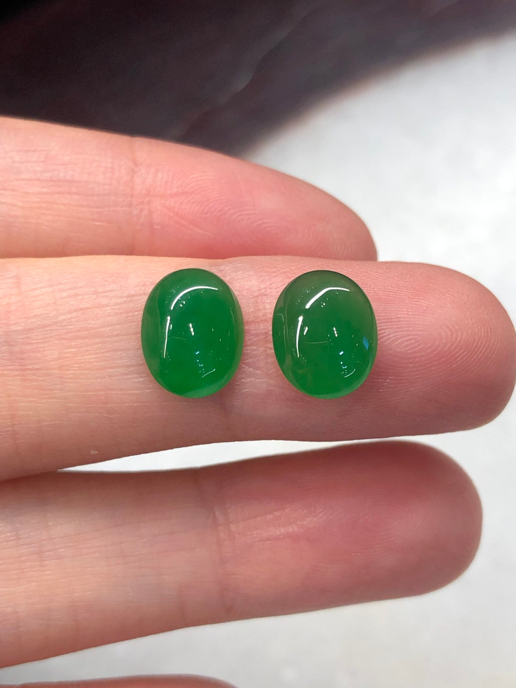 Pair of Green Jade Cabochons