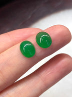 Pair of Green Jade Cabochons