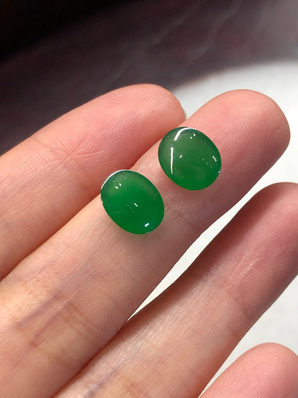 Pair of Green Jade Cabochons
