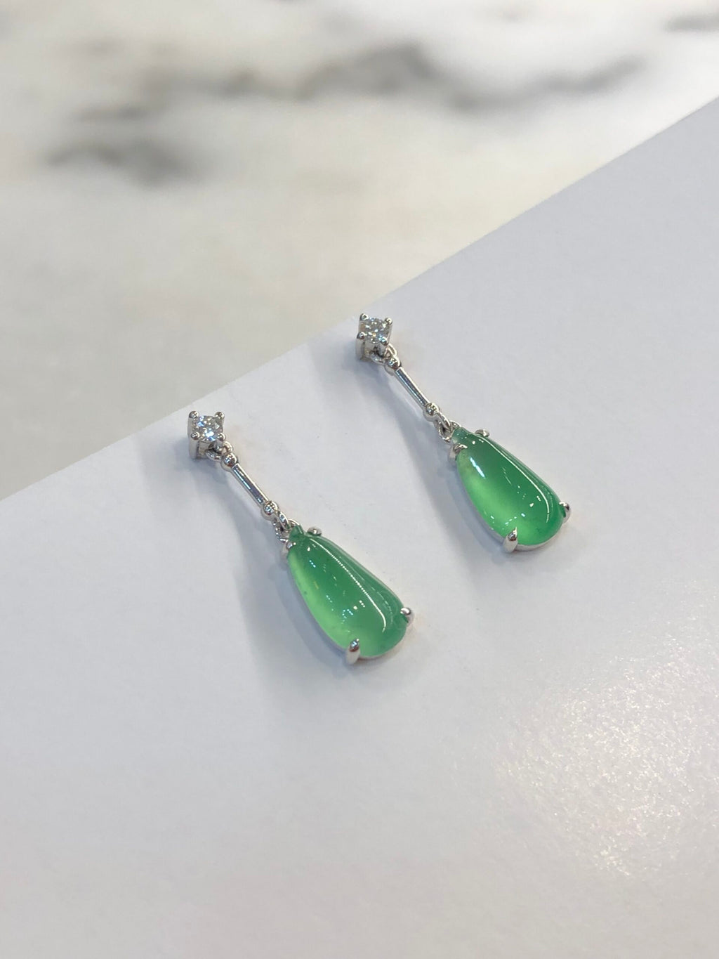 Icy Green Jade Dewdrop Earrings