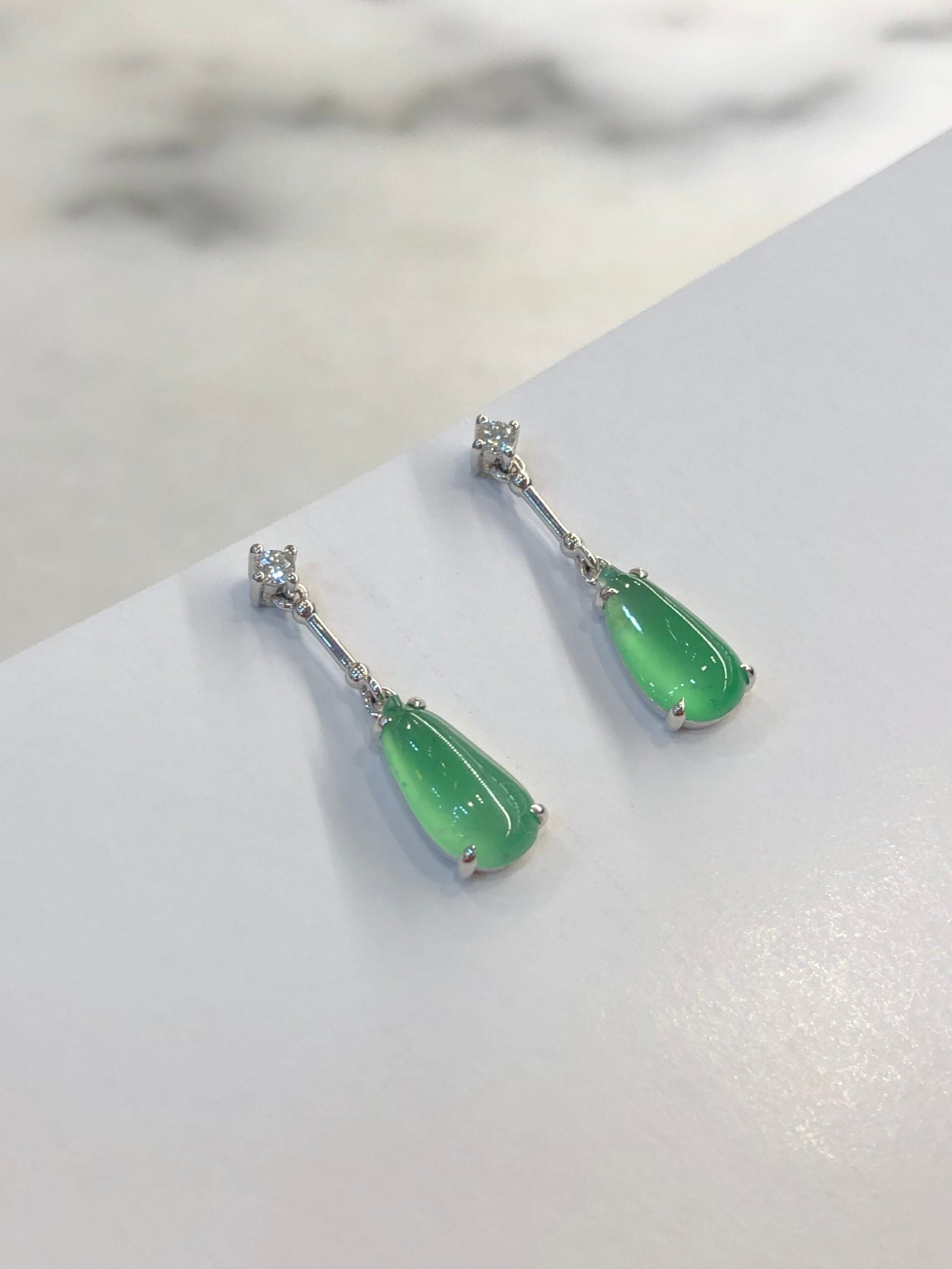 Icy Green Jade Dewdrop Earrings