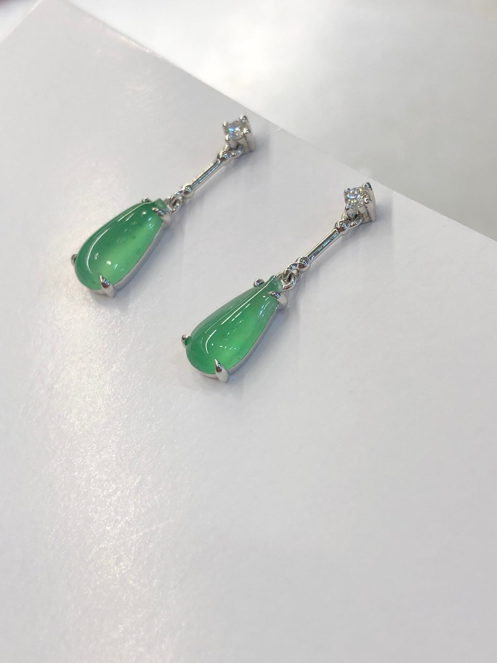 Icy Green Jade Dewdrop Earrings