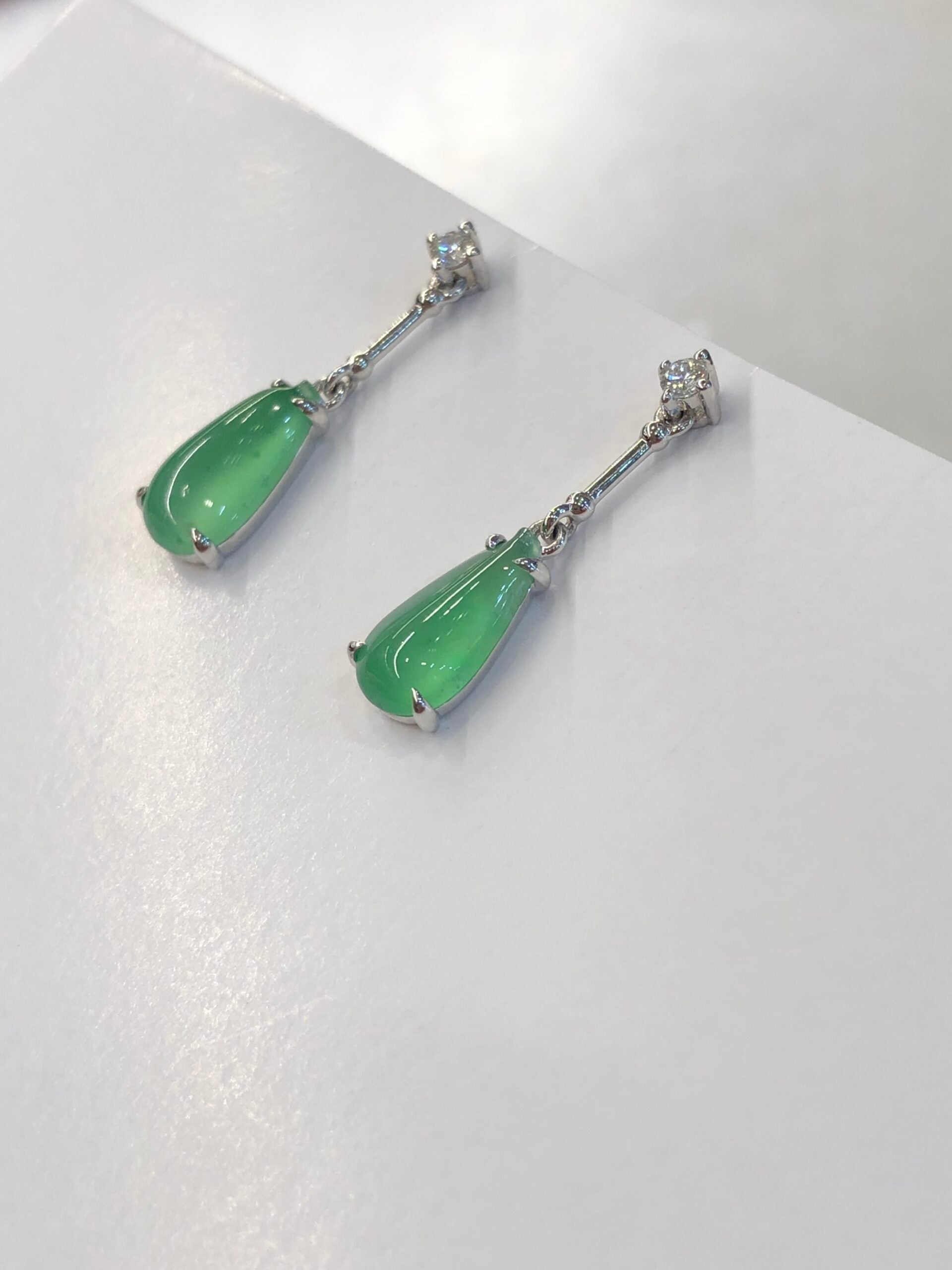 Icy Green Jade Dewdrop Earrings