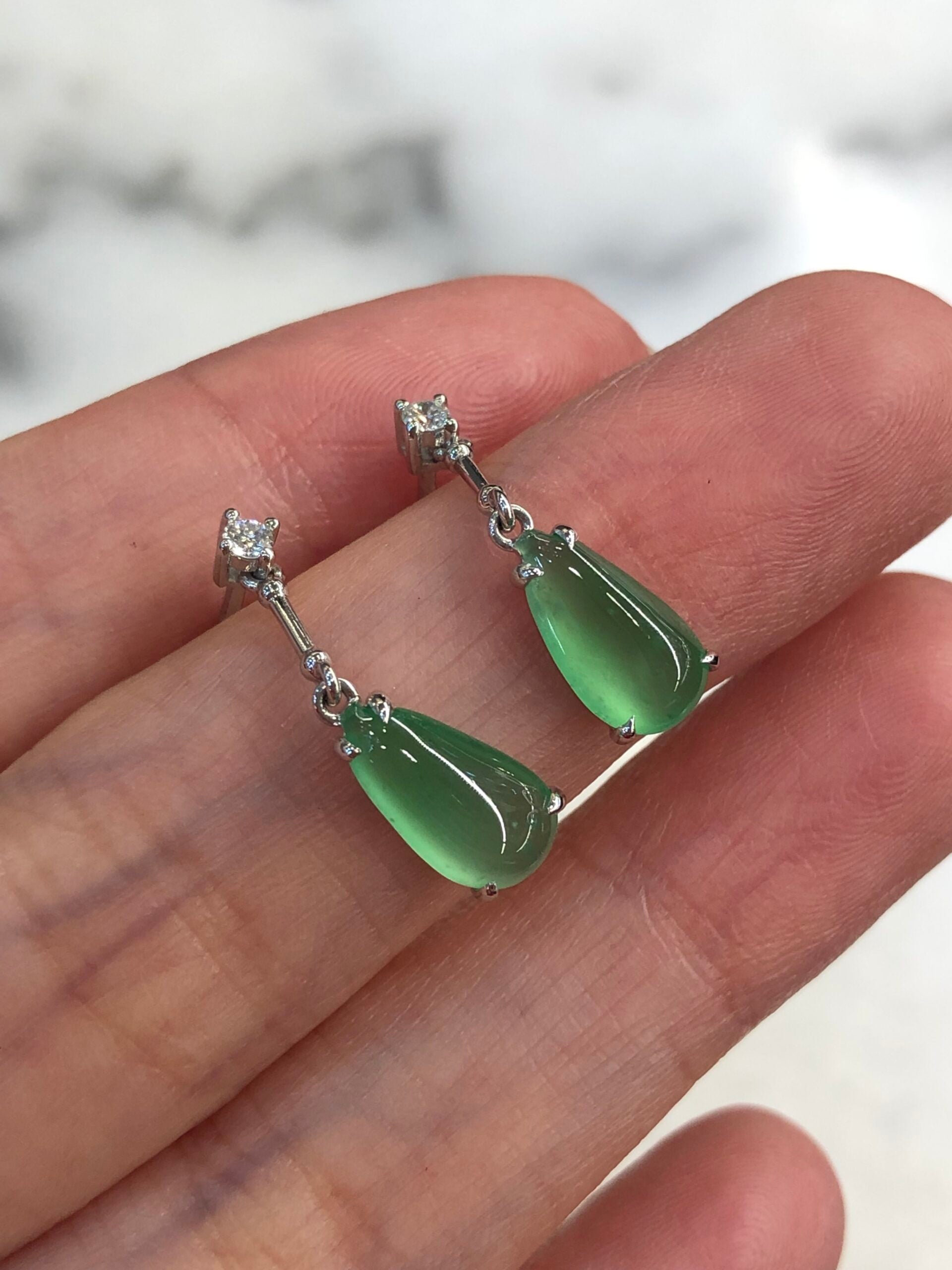 Icy Green Jade Dewdrop Earrings