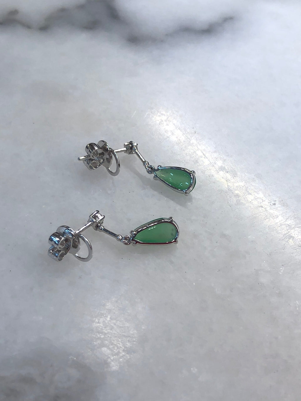 Icy Green Jade Dewdrop Earrings