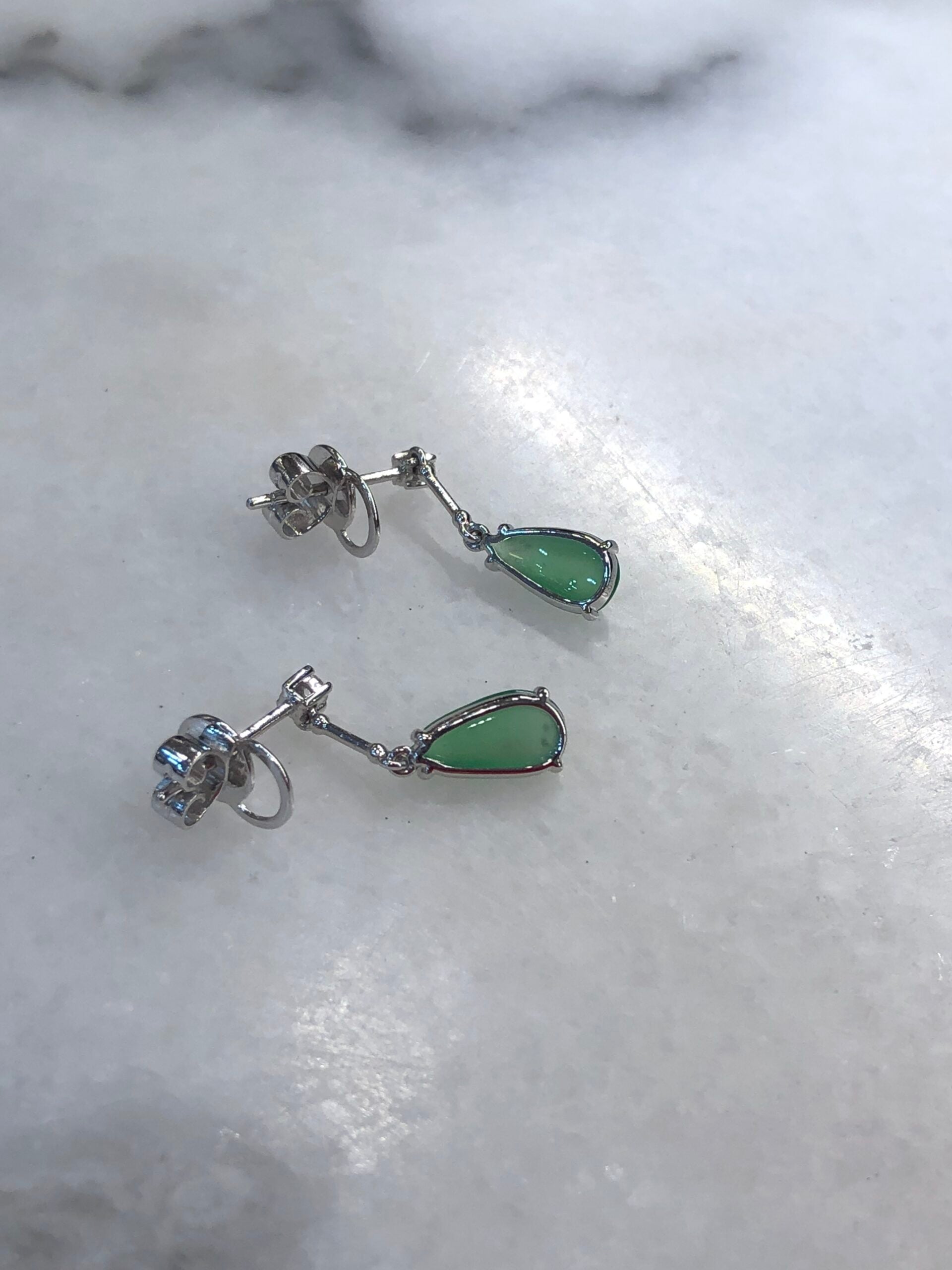 Icy Green Jade Dewdrop Earrings