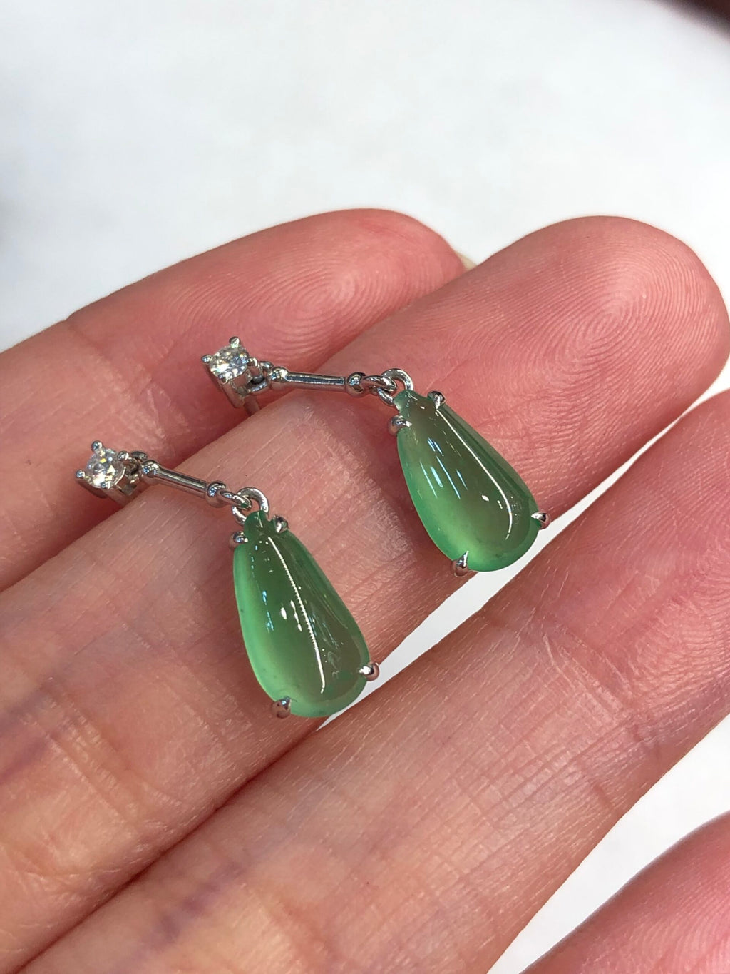 Icy Green Jade Dewdrop Earrings