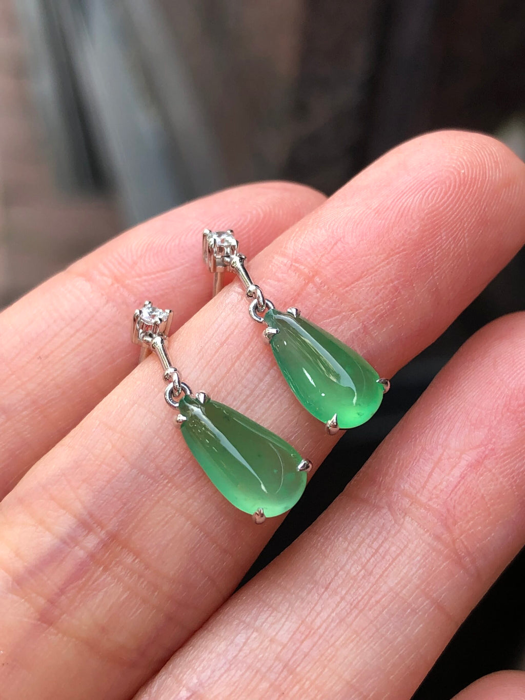 Icy Green Jade Dewdrop Earrings