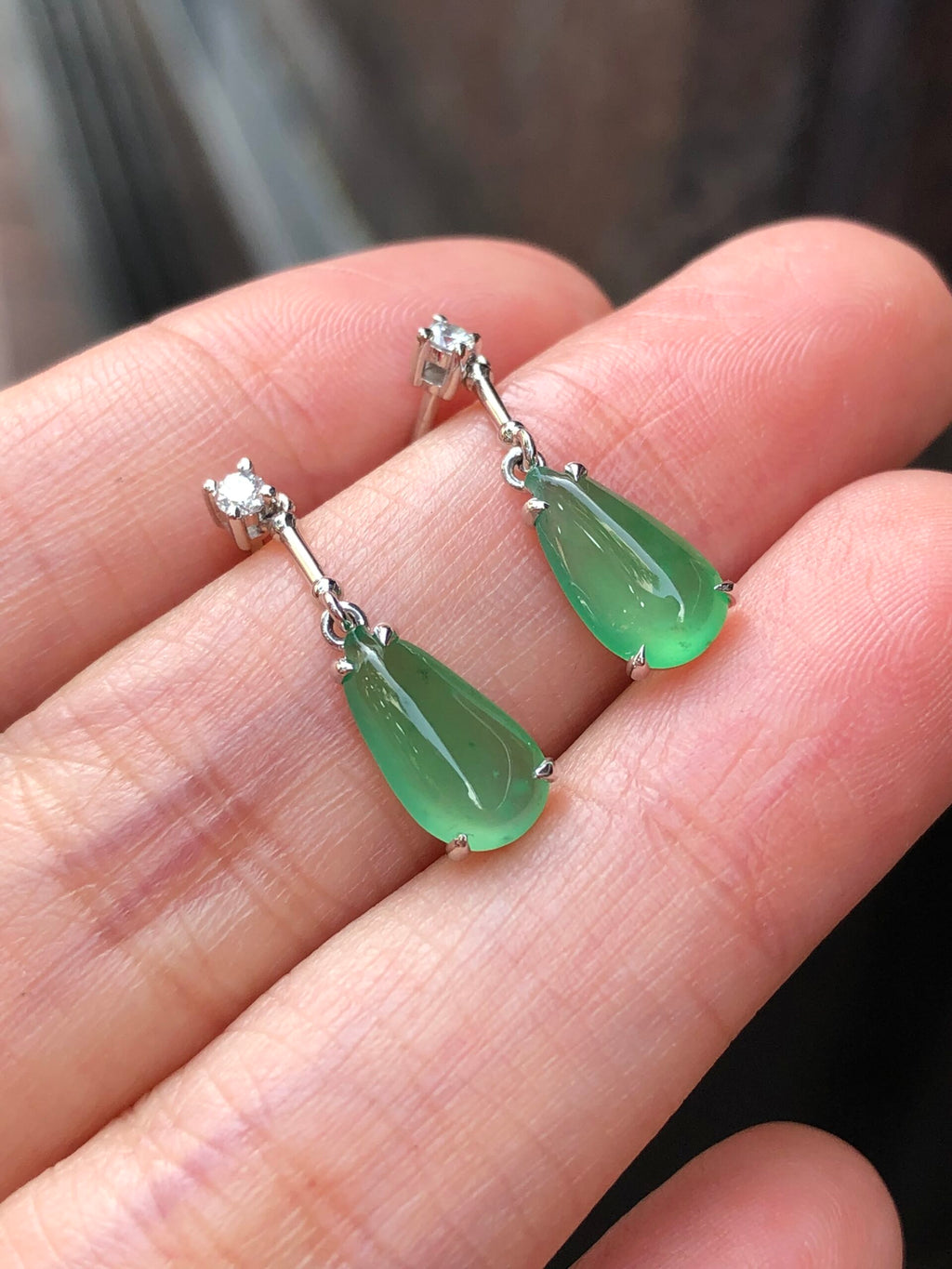 Icy Green Jade Dewdrop Earrings