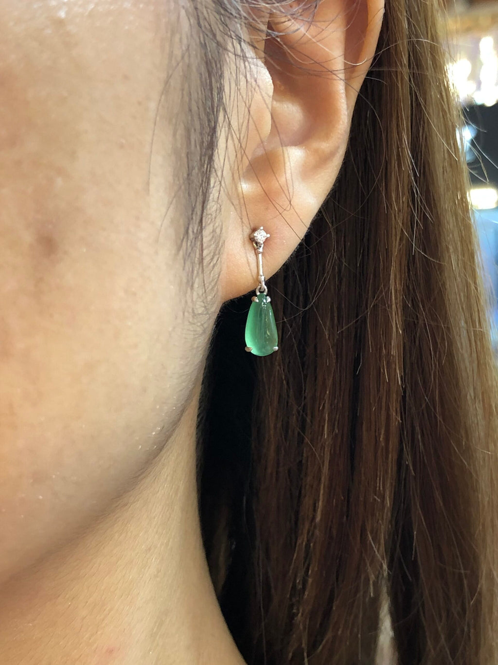 Icy Green Jade Dewdrop Earrings