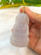 Icy Lavender Jade Guan Yin Pendant