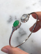 Green and Icy Jade Cabochons Bangle (Glassy Variety)