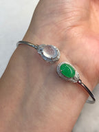 Green and Icy Jade Cabochons Bangle (Glassy Variety)