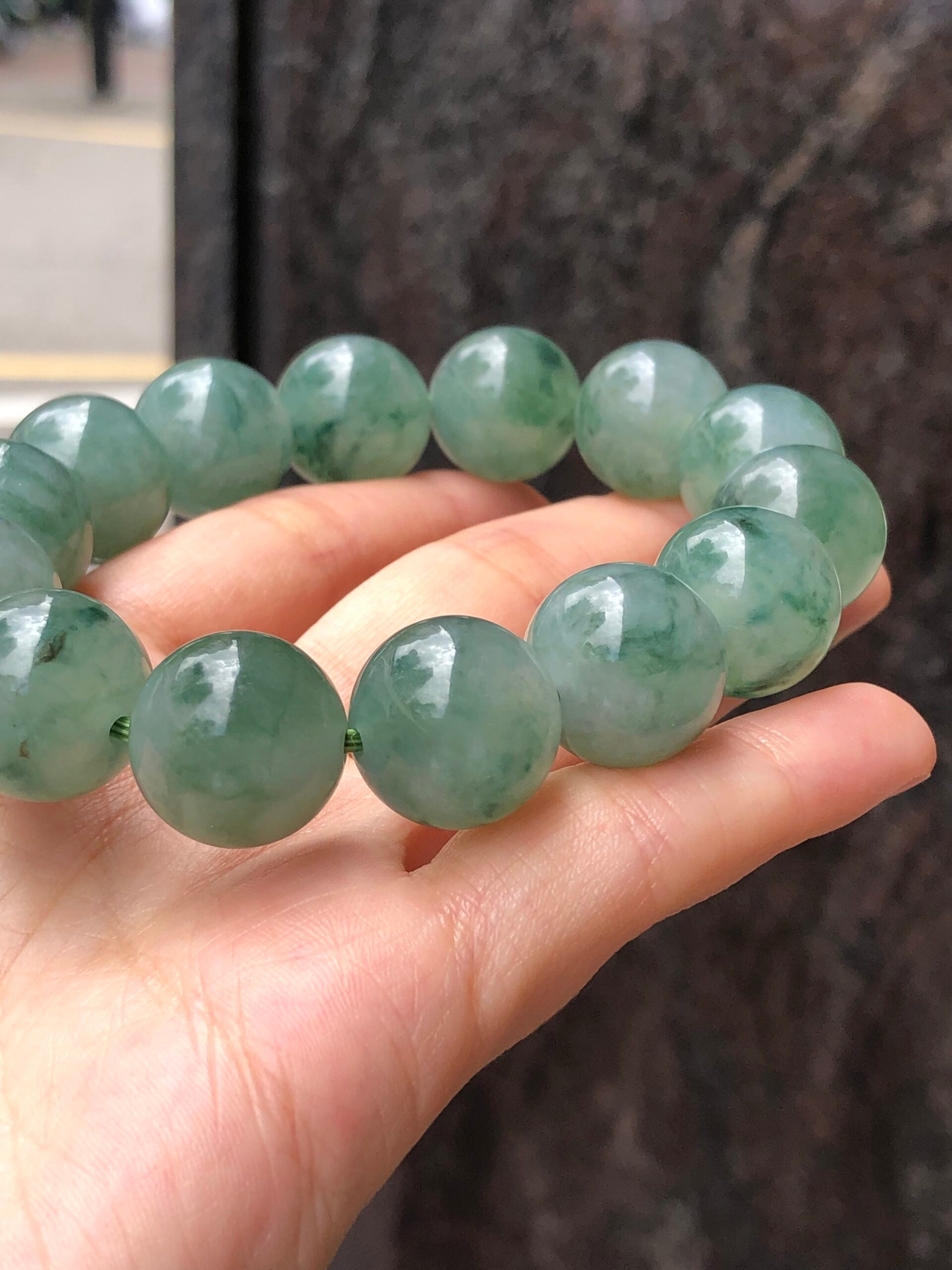 Icy Bluish Green Floral Jade Bracelet